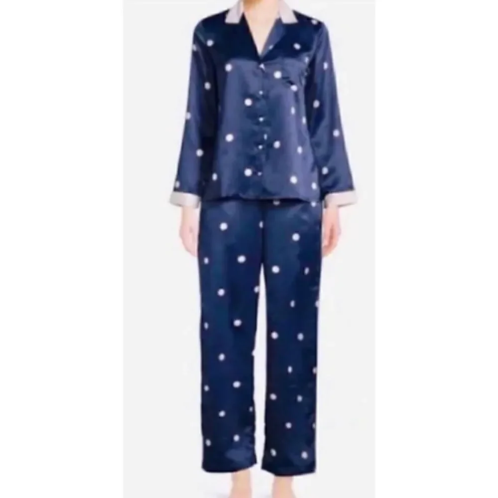 COPY - Kate Spade Navy and Pink Polka Dot Satin Pajamas Medium